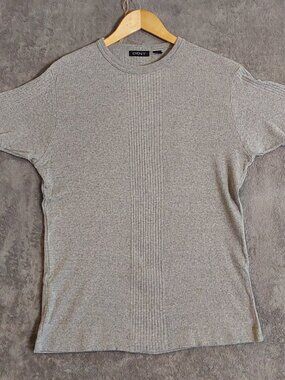 DKNY Men's Gray Ribbed Short Sleeve Knit T-Shirt XL 100% Cotton Crew Neck